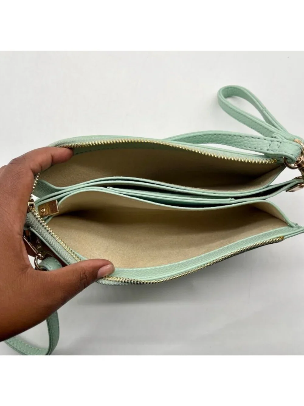Unbranded Light Mint Pebbled FauxLeather Reversible Wristlet